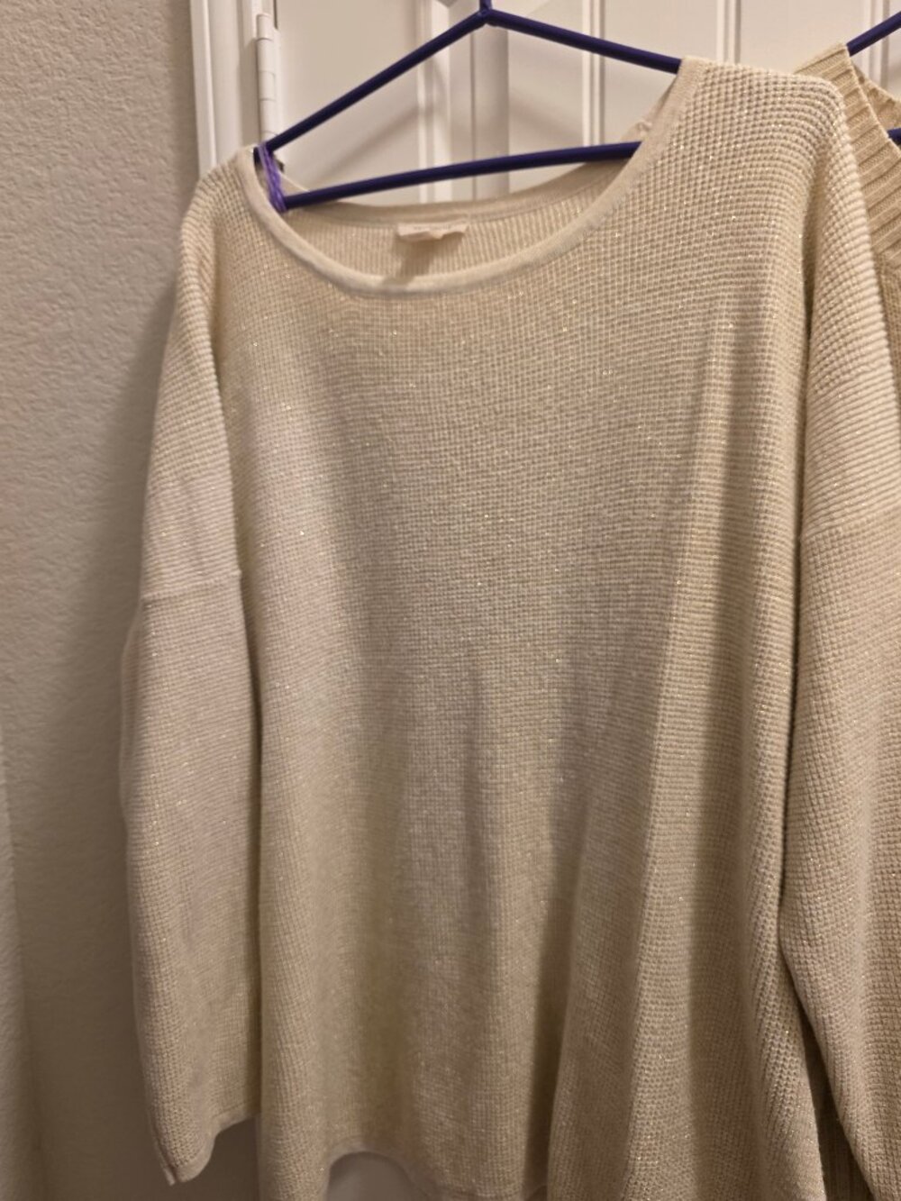 Westbound Woman 3X Cream Metallic Waffle Knit Sweater Plus Size Sparkle Pullover